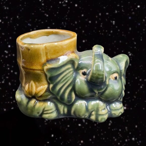 Majolica Ceramic Planter Vase With Figural Elephant Animal Vintage 5”W 3”T - Picture 12 of 12